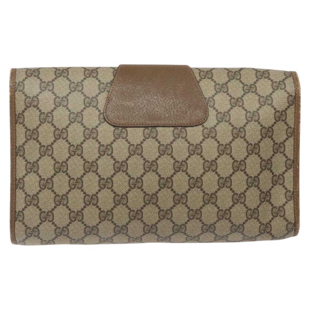 GUCCI GG Supreme Web Sherry Line Clutch Bag PVC Beige Red 89 01 031 Auth 123291