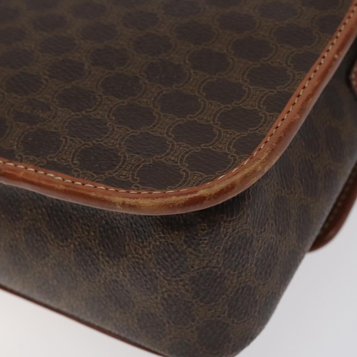 CELINE Macadam Canvas Circle Shoulder Bag PVC Leather Brown Gold Auth 123293