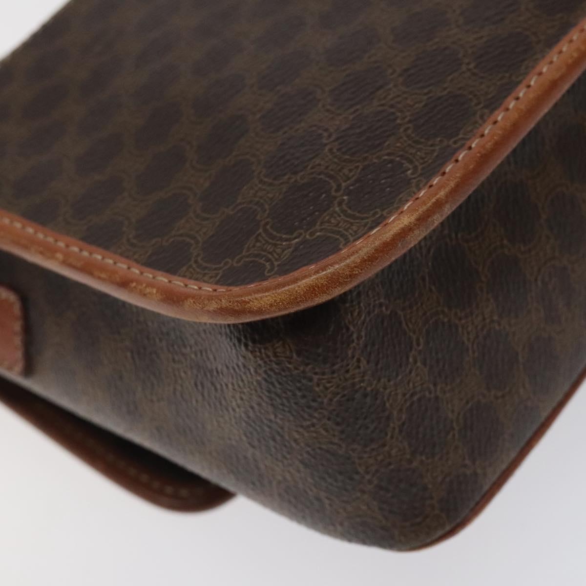 CELINE Macadam Canvas Circle Shoulder Bag PVC Leather Brown Gold Auth 123293