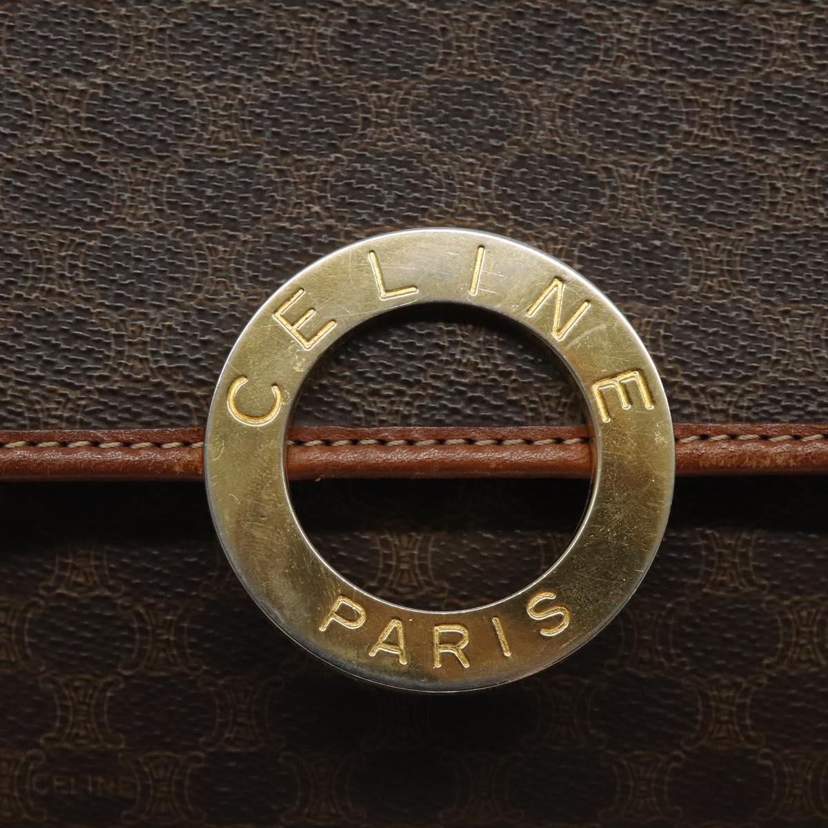 CELINE Macadam Canvas Circle Shoulder Bag PVC Leather Brown Gold Auth 123293