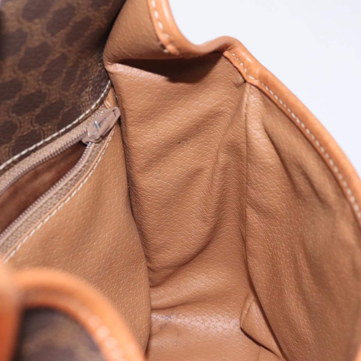 CELINE Macadam Canvas Circle Shoulder Bag PVC Leather Brown Gold Auth 123293