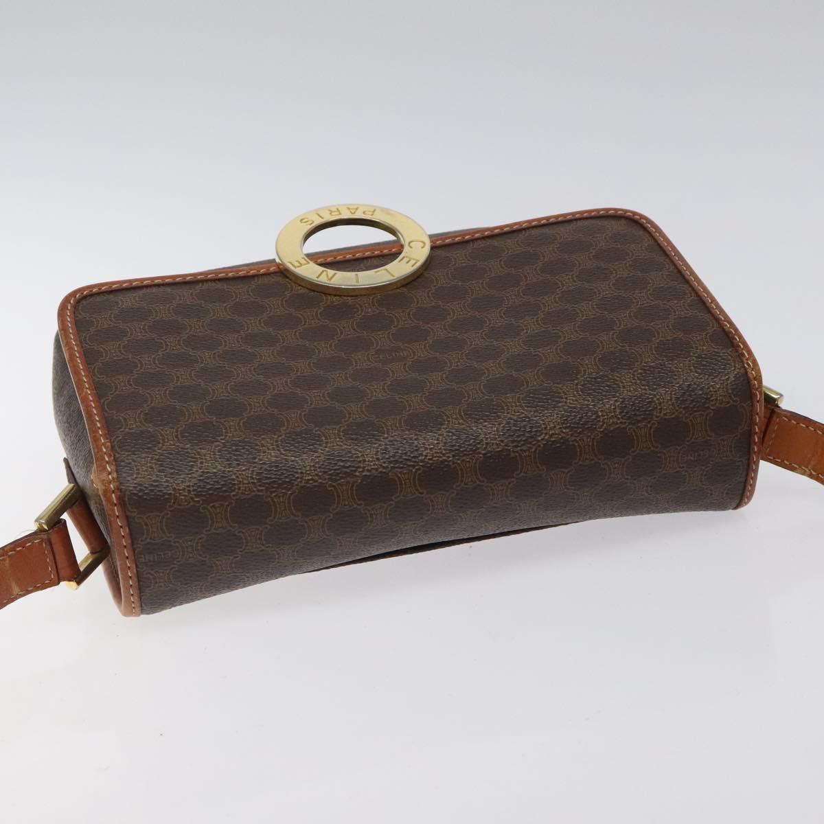 CELINE Macadam Canvas Circle Shoulder Bag PVC Leather Brown Gold Auth 123293