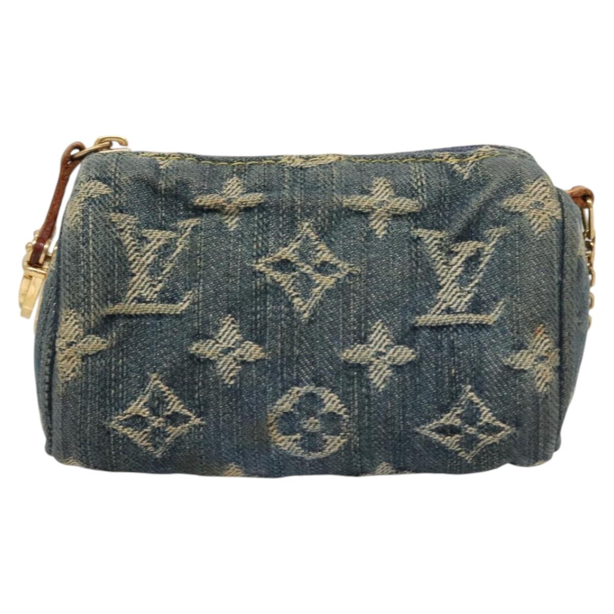 LOUIS VUITTON Monogram Denim Trousse Speedy PM Pouch Blue M95082 LV Auth 123303