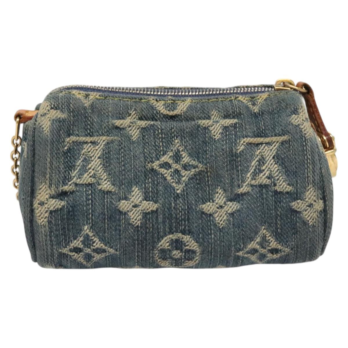 LOUIS VUITTON Monogram Denim Trousse Speedy PM Pouch Blue M95082 LV Auth 123303