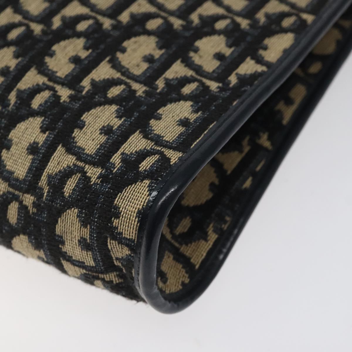 Christian Dior Trotter Canvas Shoulder Bag Navy Gold Auth 123314