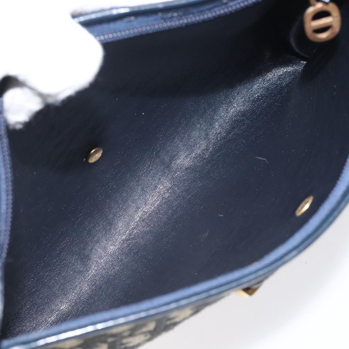Christian Dior Trotter Canvas Shoulder Bag Navy Gold Auth 123314