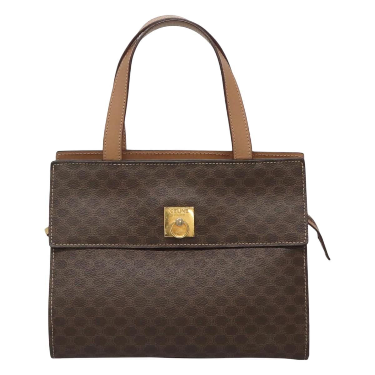 CELINE Macadam Canvas Hand Bag PVC Leather 2way Brown Gold Auth 123320