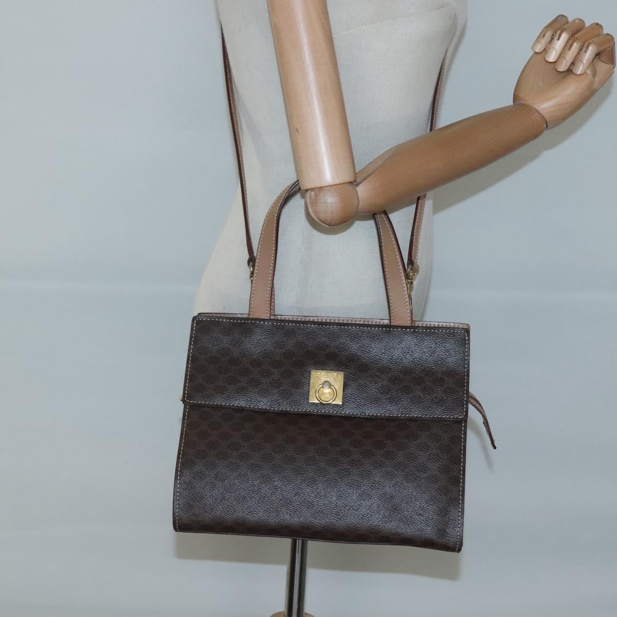 CELINE Macadam Canvas Hand Bag PVC Leather 2way Brown Gold Auth 123320