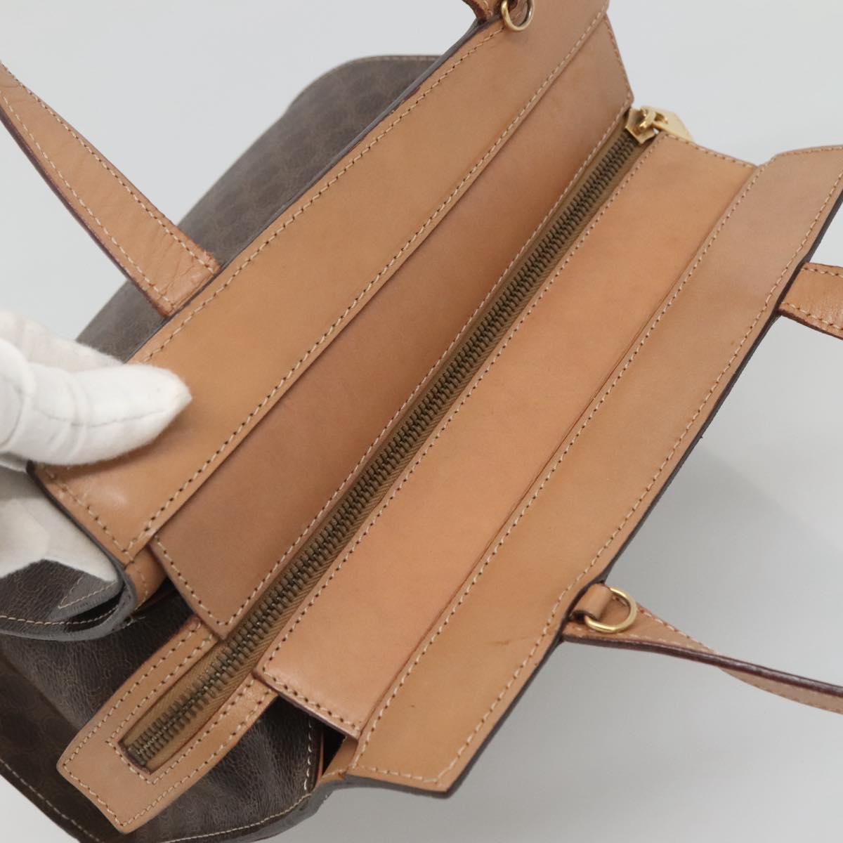 CELINE Macadam Canvas Hand Bag PVC Leather 2way Brown Gold Auth 123320