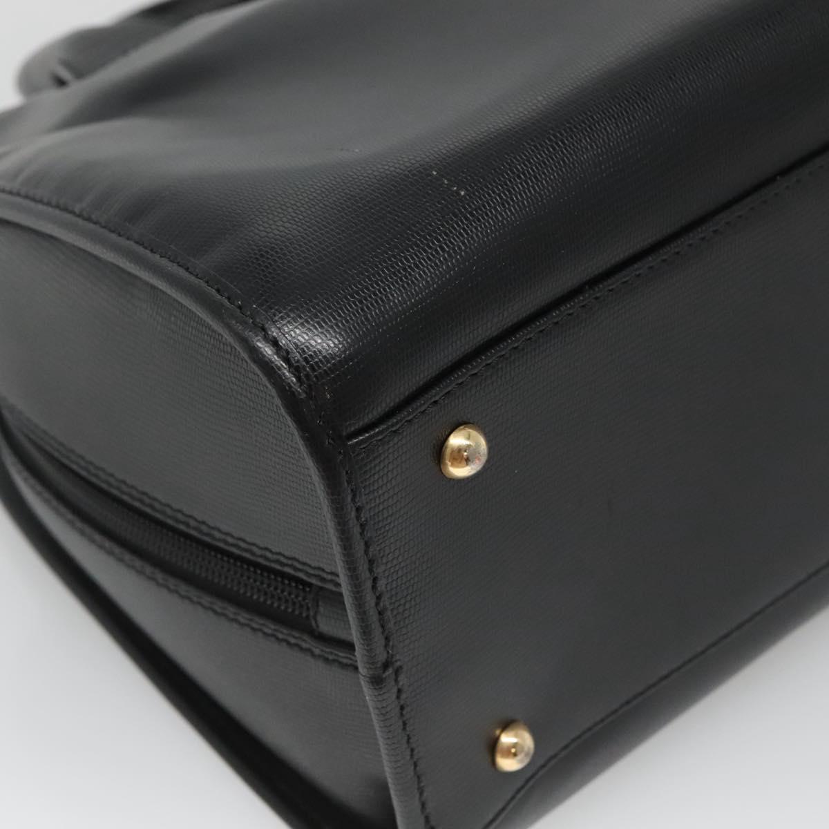 CELINE Hand Bag Leather 2way Black Gold Auth 123321