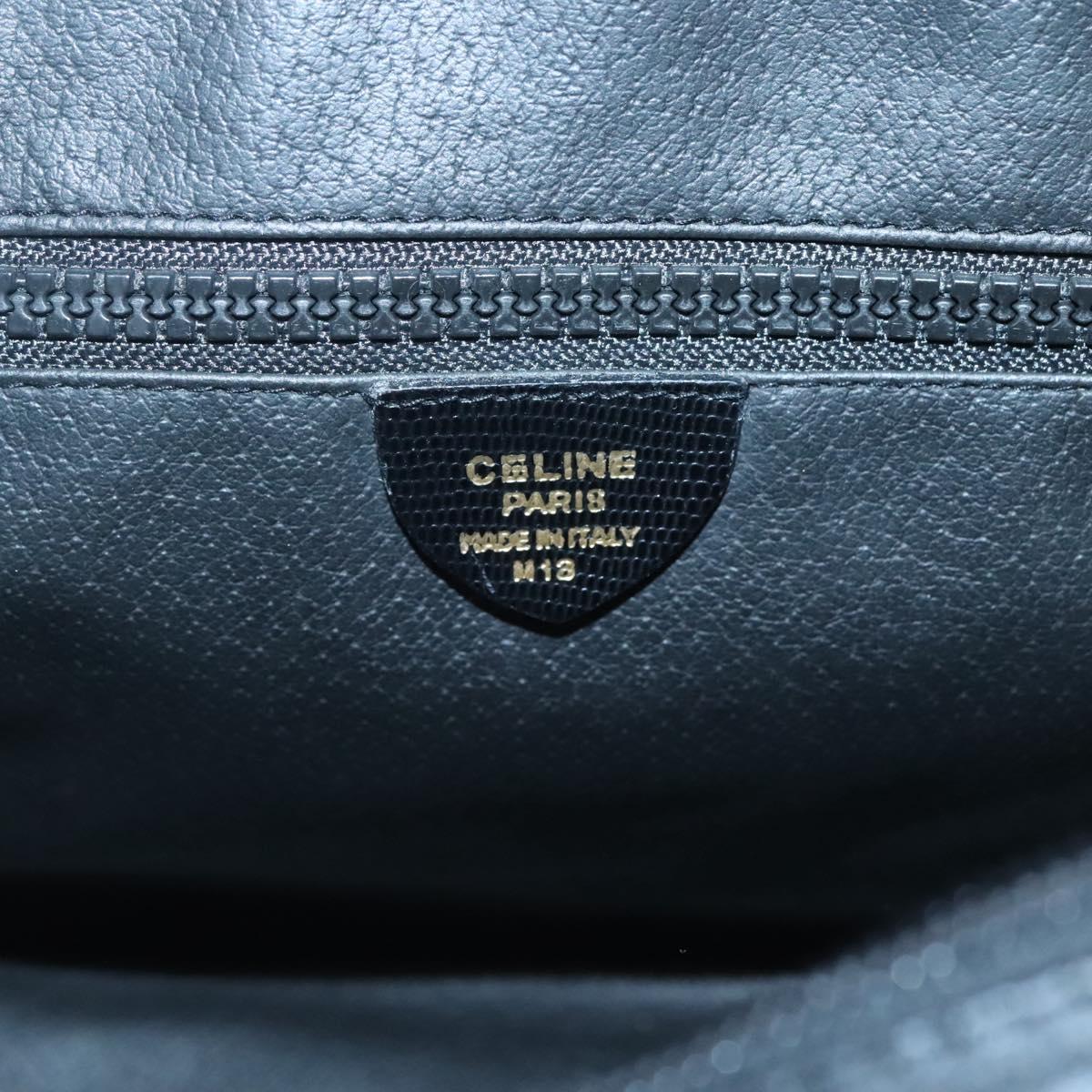 CELINE Hand Bag Leather 2way Black Gold Auth 123321