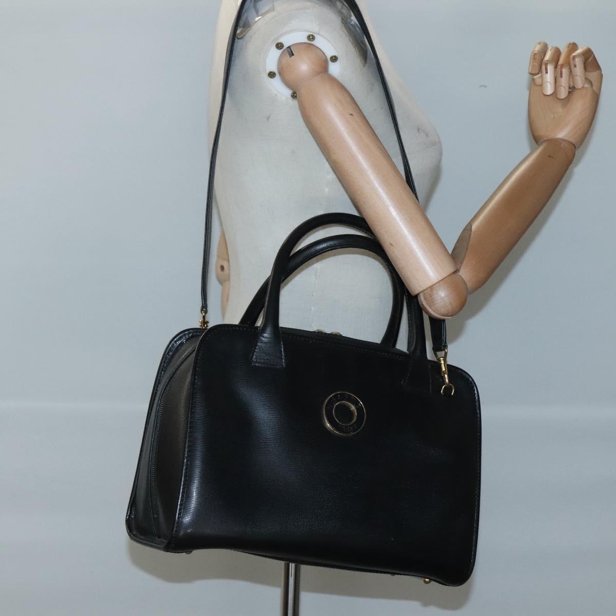 CELINE Hand Bag Leather 2way Black Gold Auth 123321