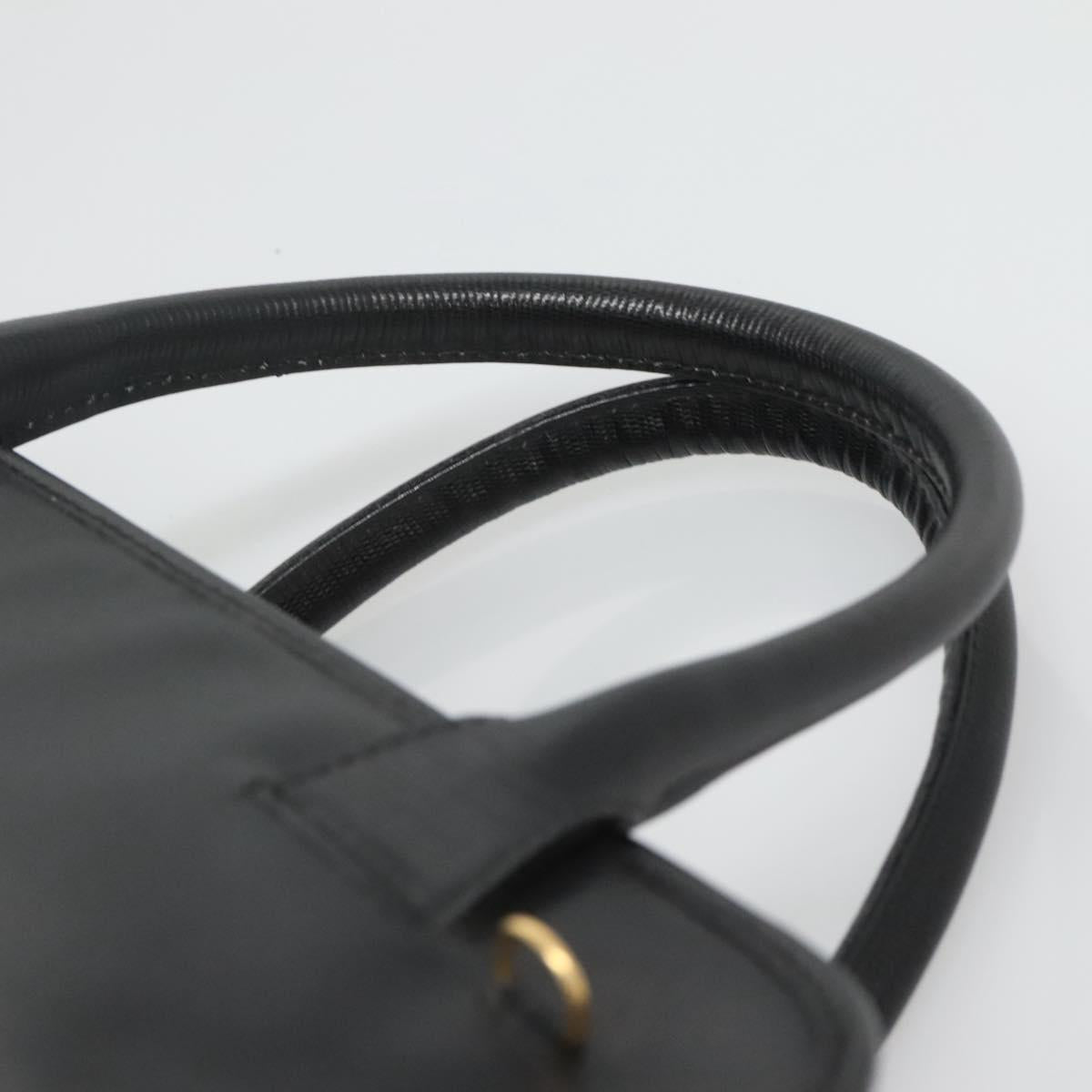 CELINE Hand Bag Leather 2way Black Gold Auth 123321