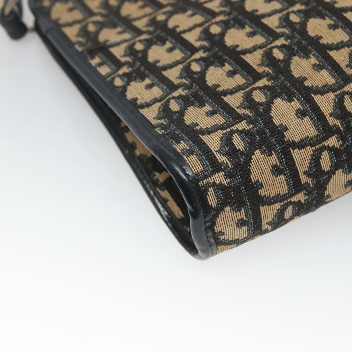 Christian Dior Trotter Canvas Shoulder Bag Navy Gold Auth 123357