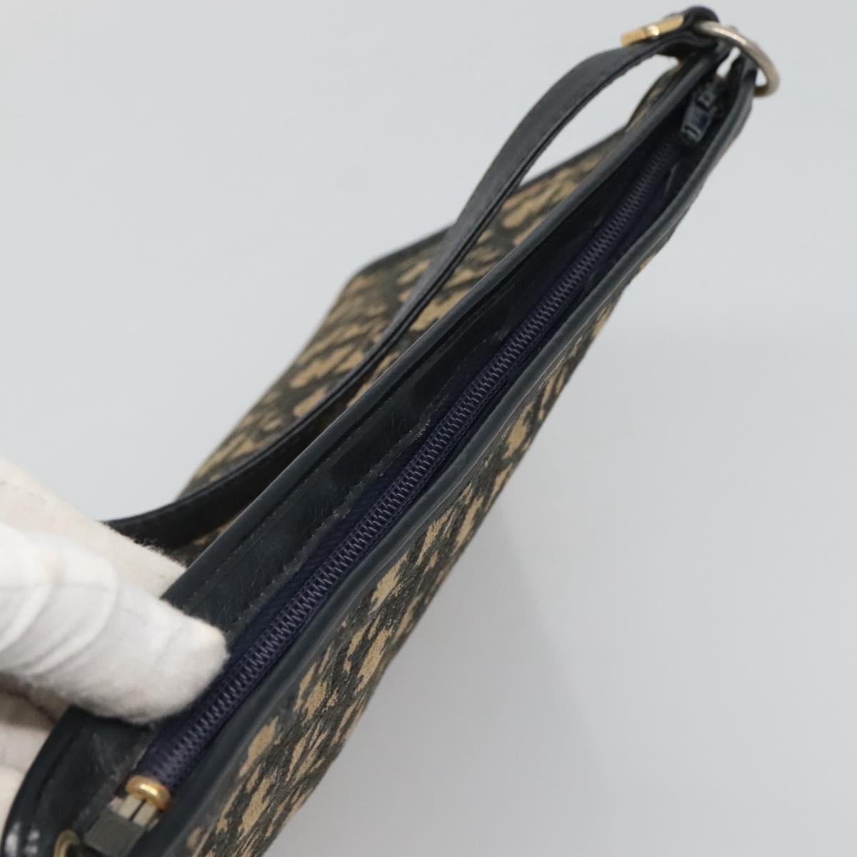 Christian Dior Trotter Canvas Shoulder Bag Navy Gold Auth 123357