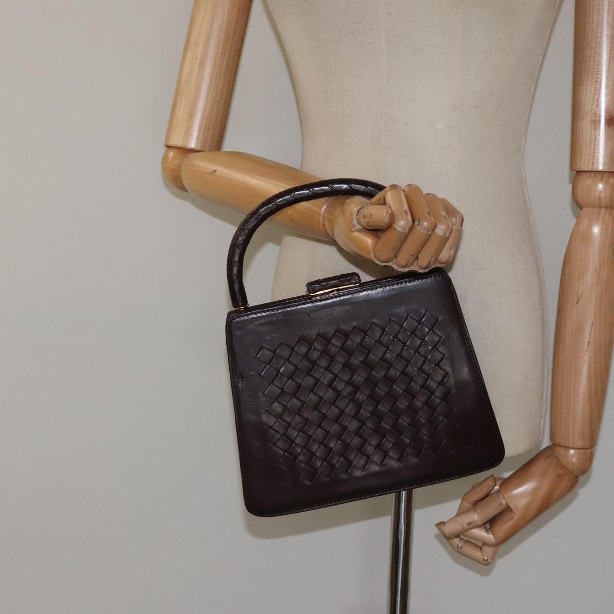 BOTTEGA VENETA INTRECCIATO Hand Bag Leather Brown Gold Auth 123359