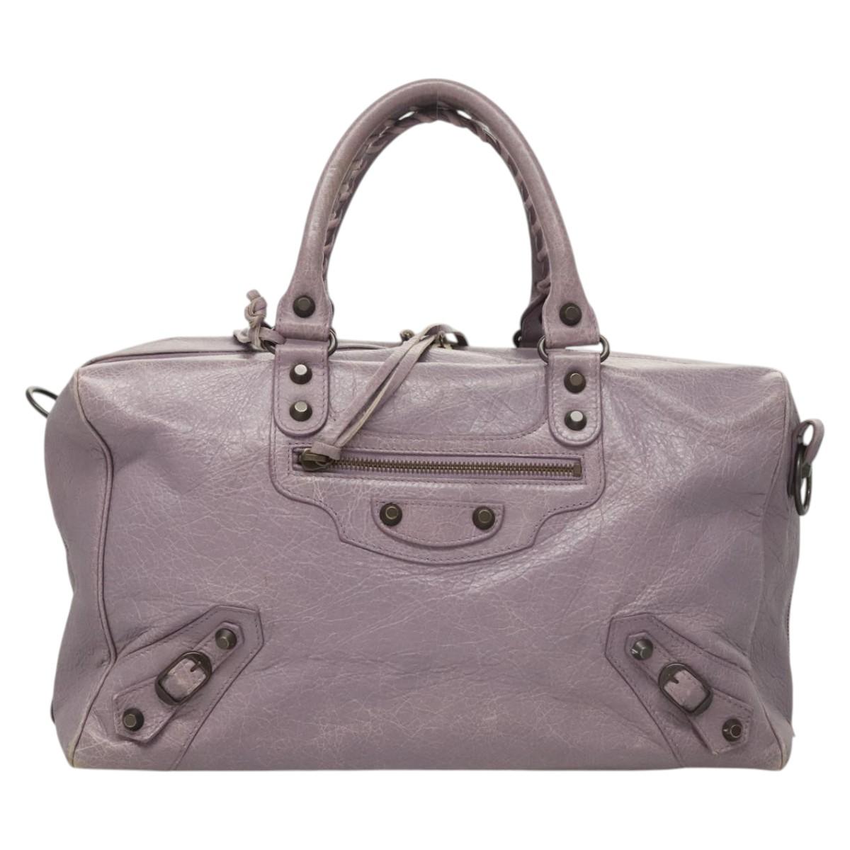 BALENCIAGA Classic Polly Hand Bag Leather 2way Purple 285345 Auth 123361
