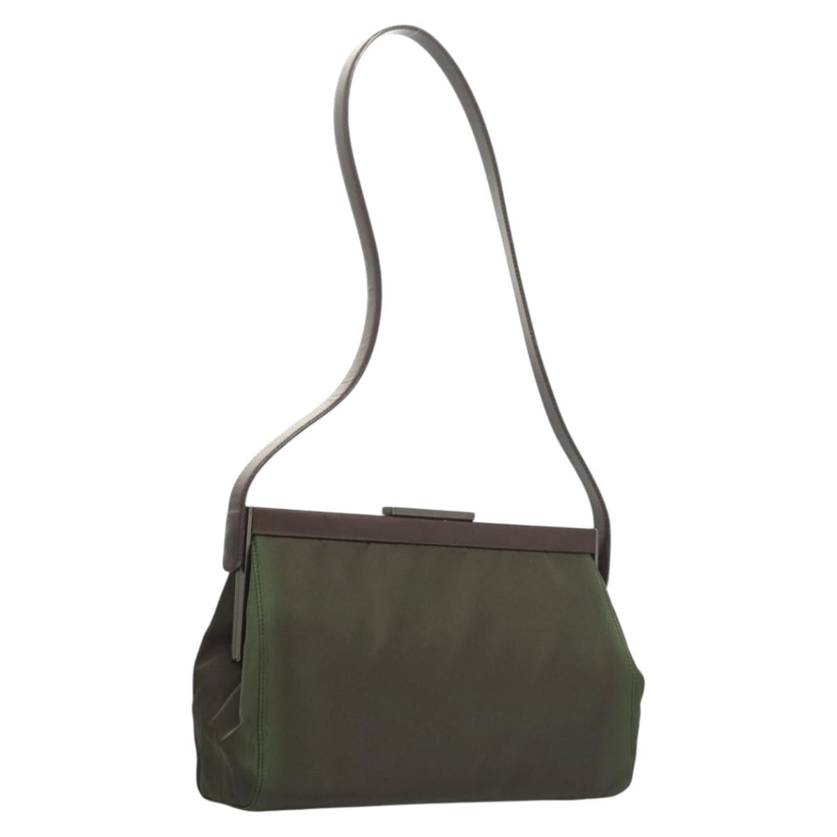 PRADA Shoulder Bag Nylon Khaki Silver Auth 123373