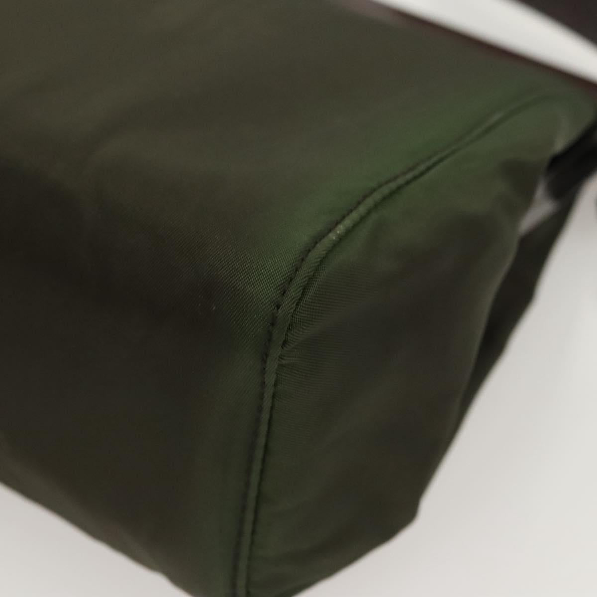 PRADA Shoulder Bag Nylon Khaki Silver Auth 123373