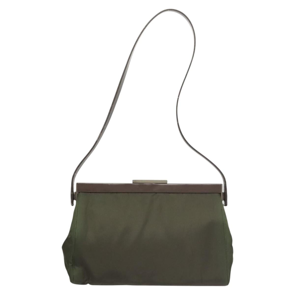 PRADA Shoulder Bag Nylon Khaki Silver Auth 123373