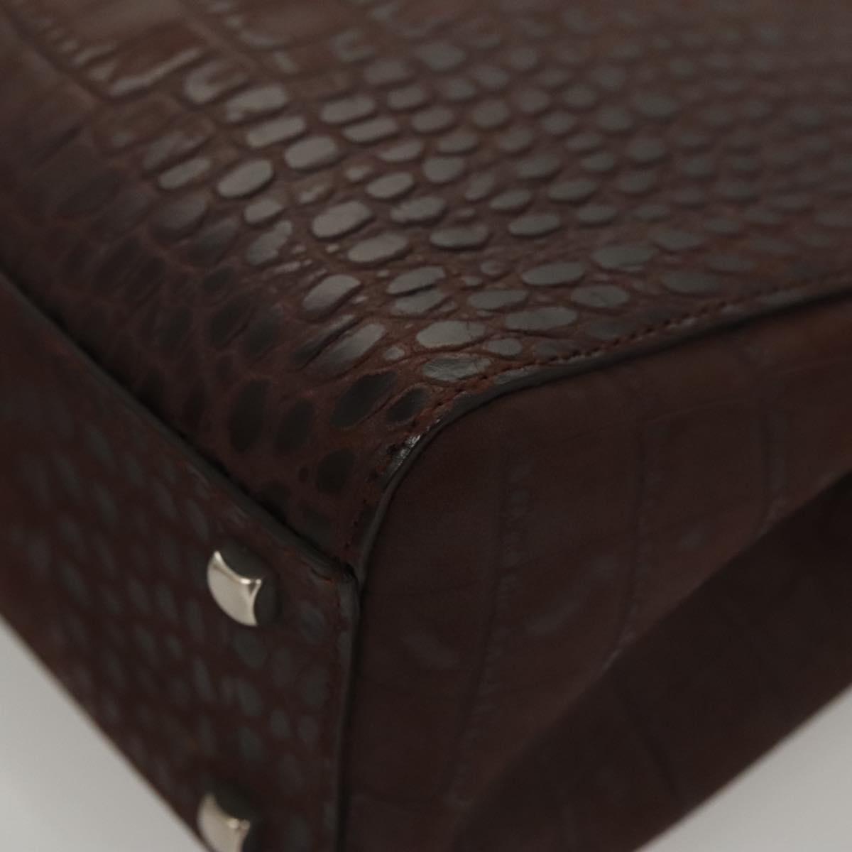 Salvatore Ferragamo Hand Bag Leather Brown Silver Auth 123377