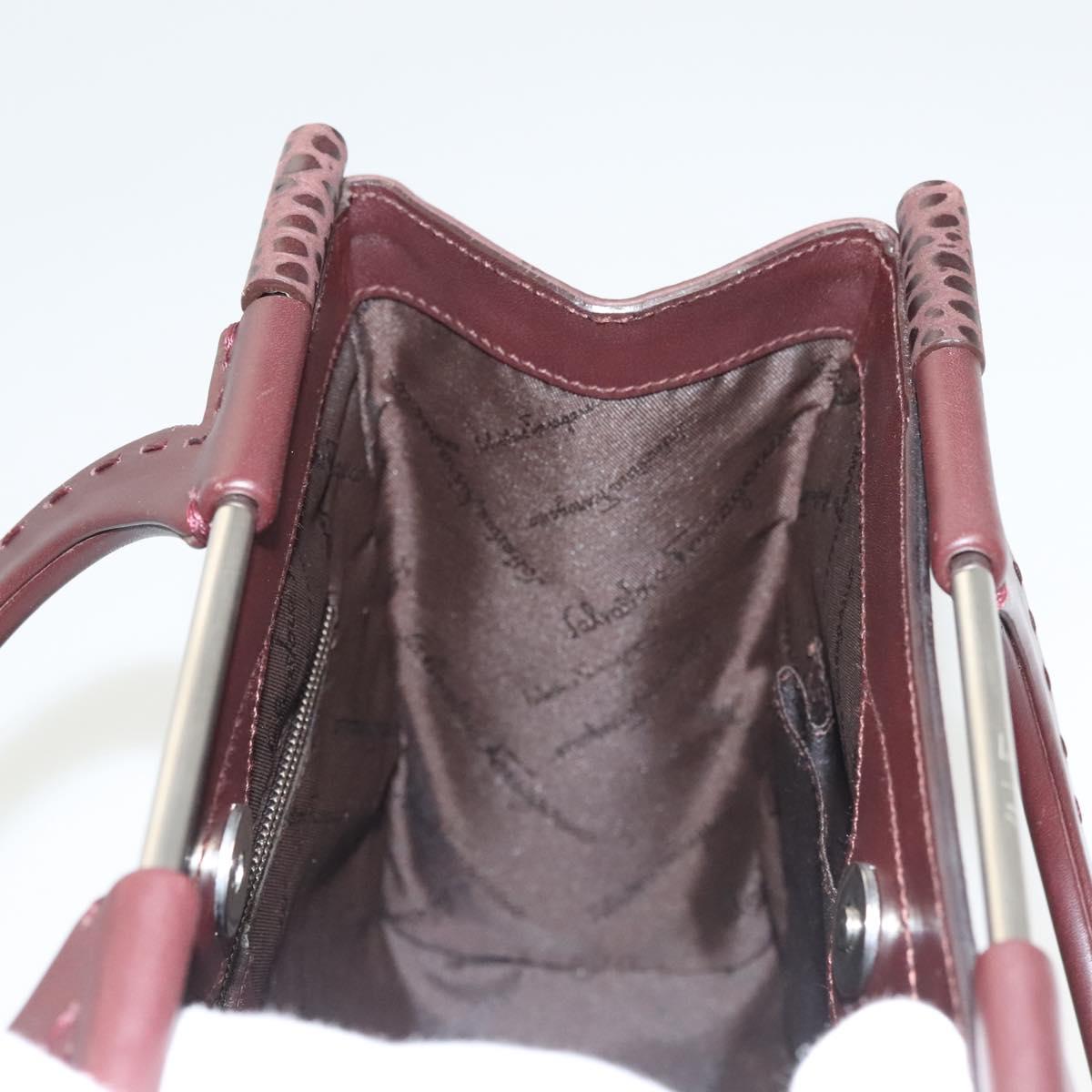 Salvatore Ferragamo Hand Bag Leather Brown Silver Auth 123377