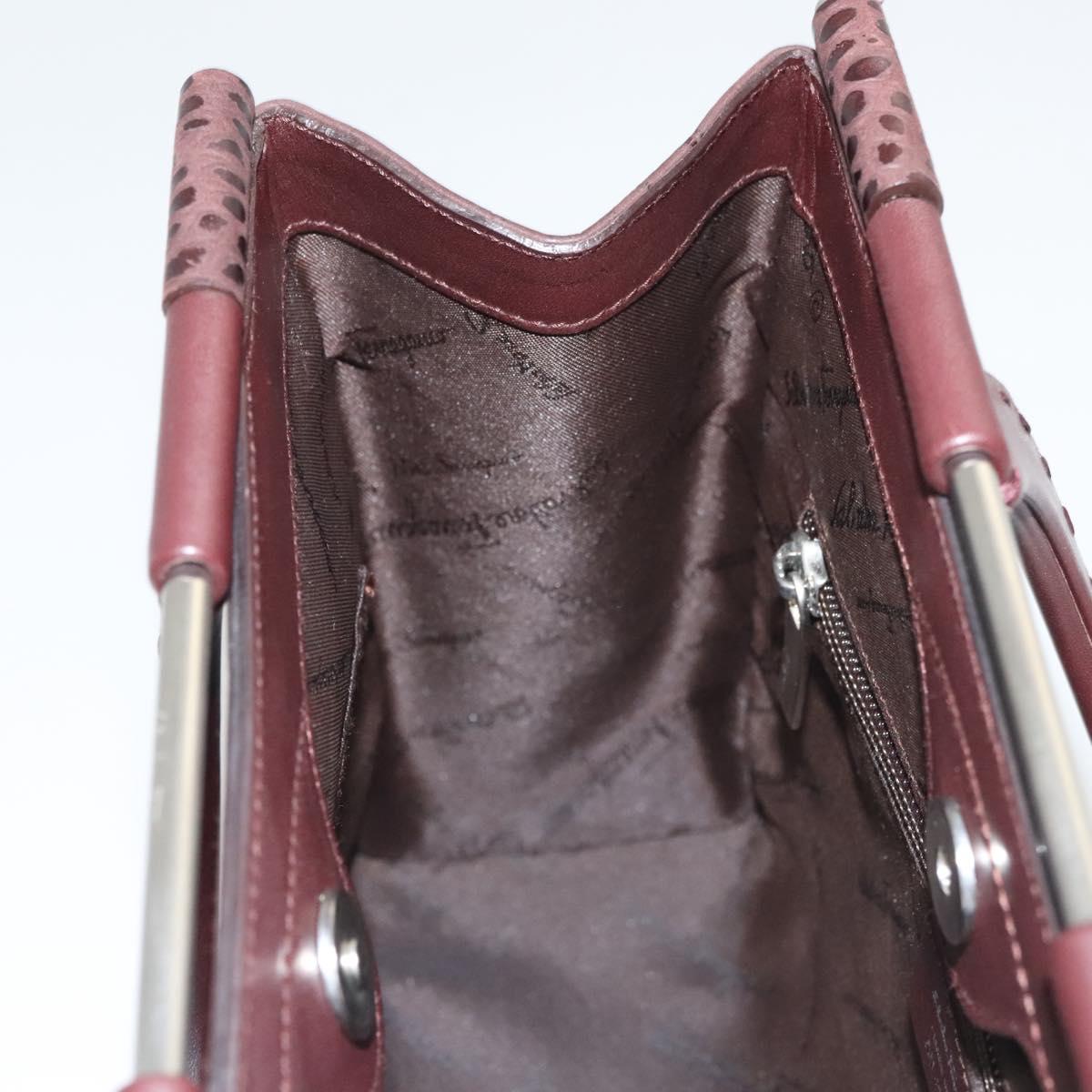 Salvatore Ferragamo Hand Bag Leather Brown Silver Auth 123377