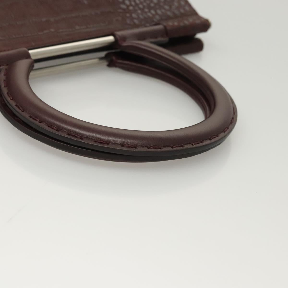 Salvatore Ferragamo Hand Bag Leather Brown Silver Auth 123377