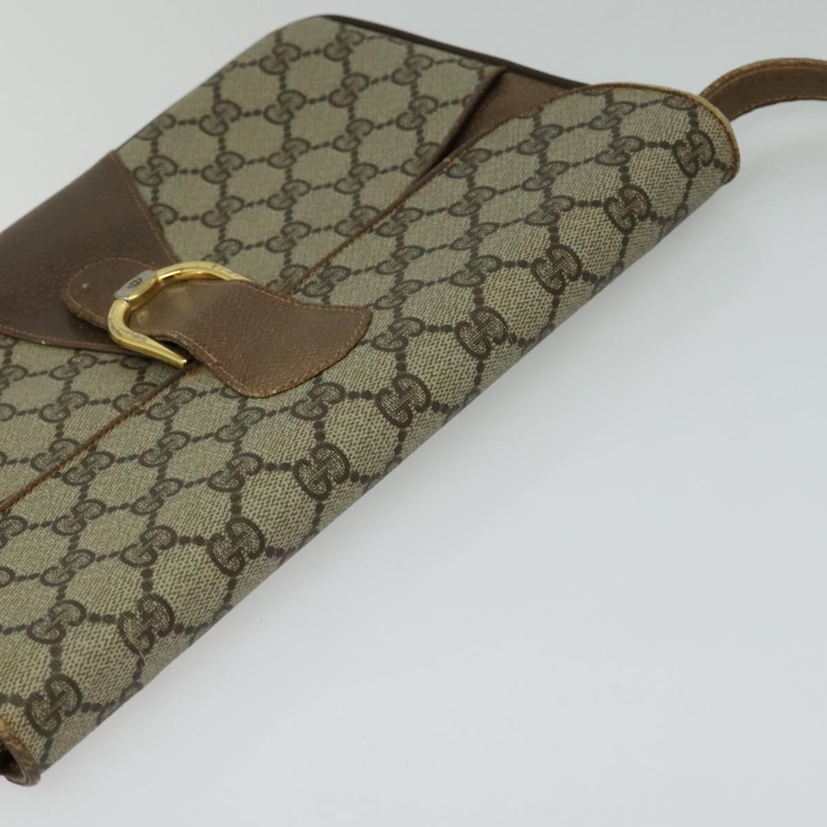 GUCCI GG Supreme Shoulder Bag PVC Beige Gold Auth 123381