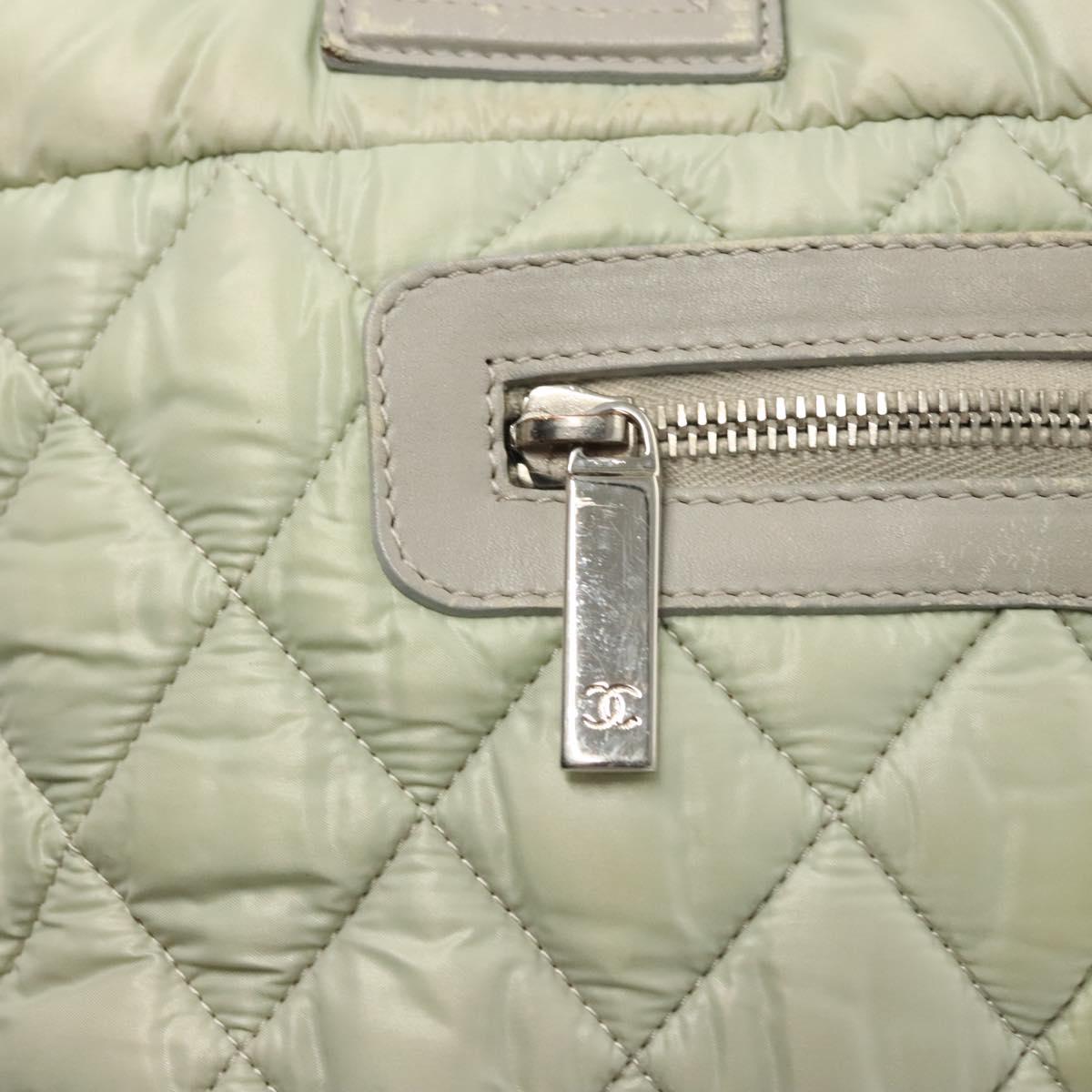 CHANEL Cococoon Hand Bag Nylon Gray Silver CC Auth 123385