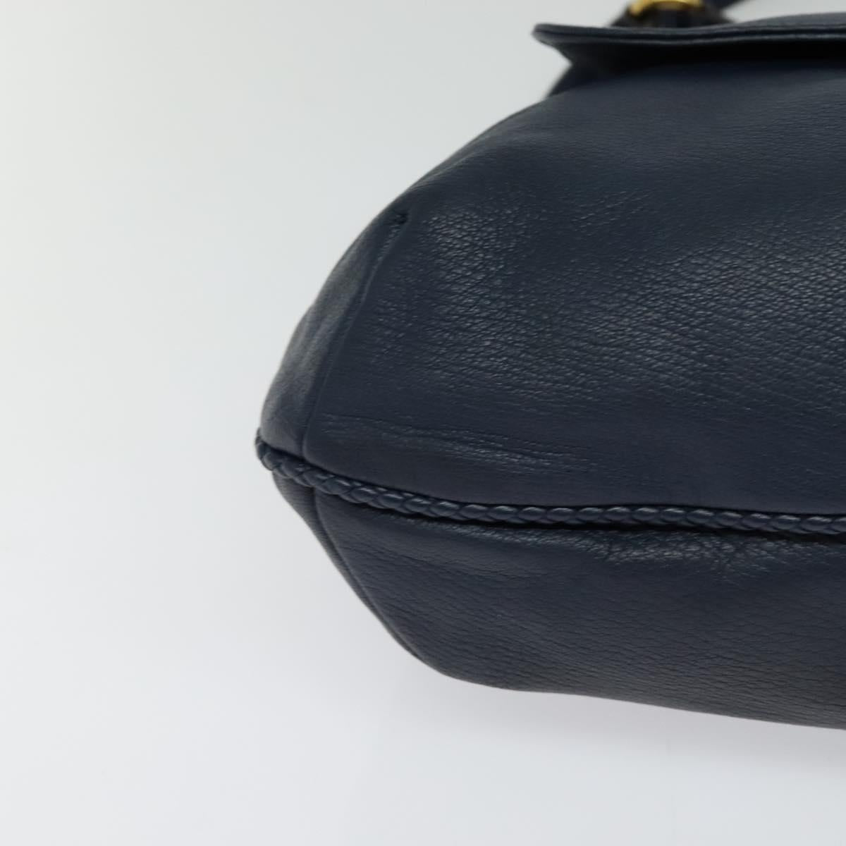 GUCCI Shoulder Bag Leather Blue Gold 338985 Auth 123404