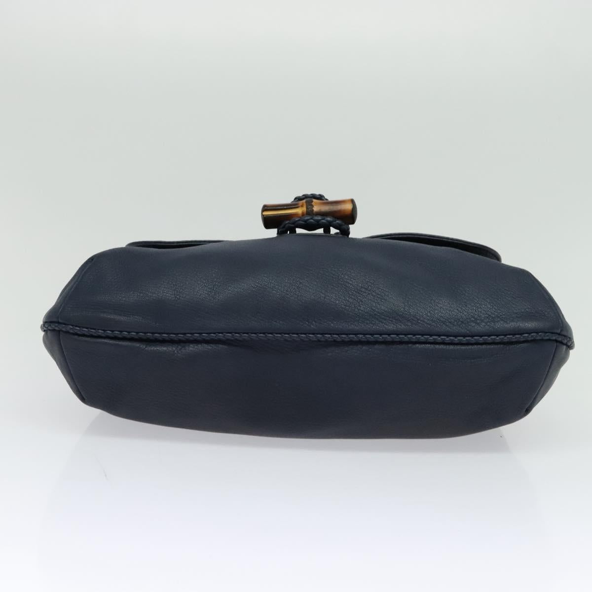 GUCCI Shoulder Bag Leather Blue Gold 338985 Auth 123404