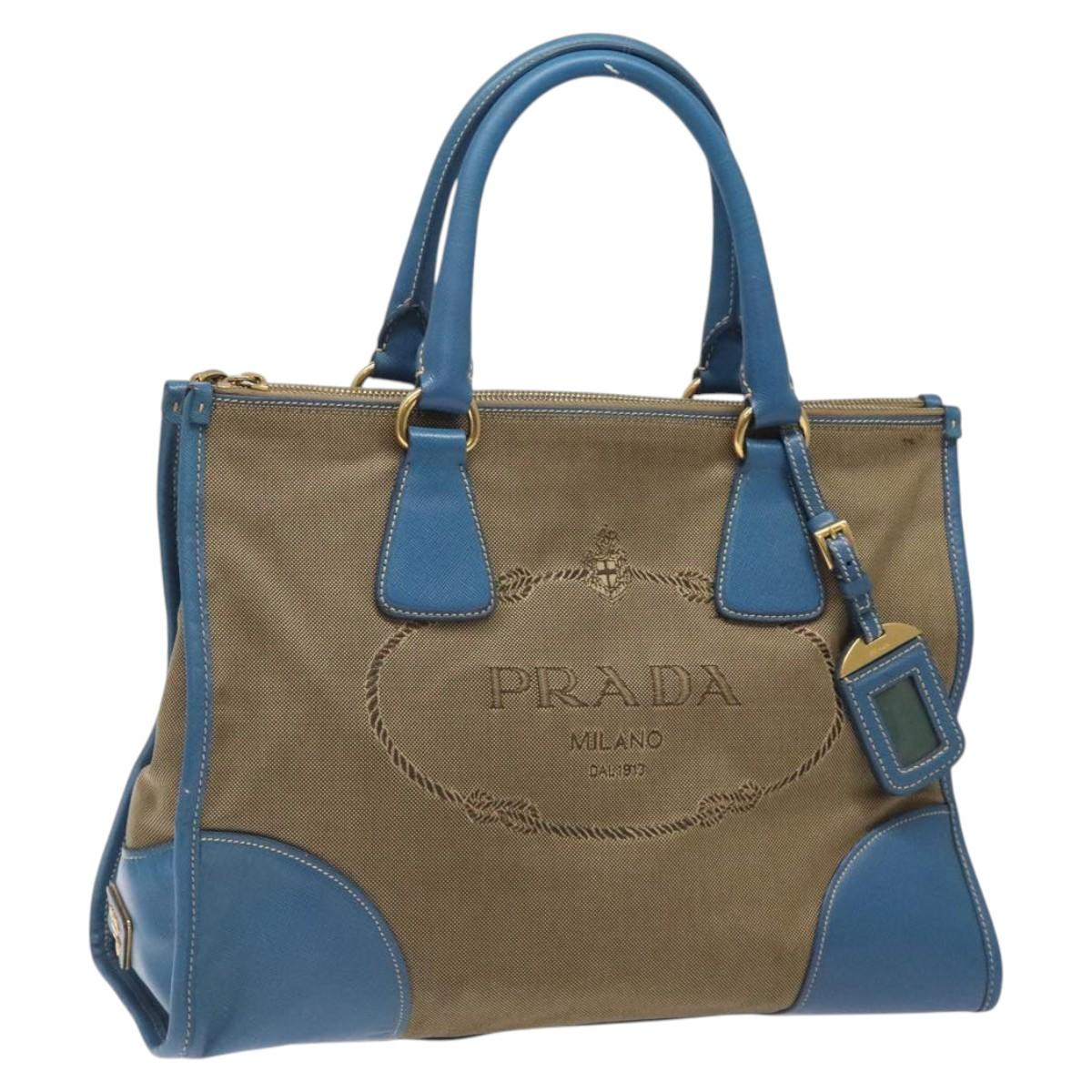 PRADA Hand Bag Canvas Beige Gold Auth 123406