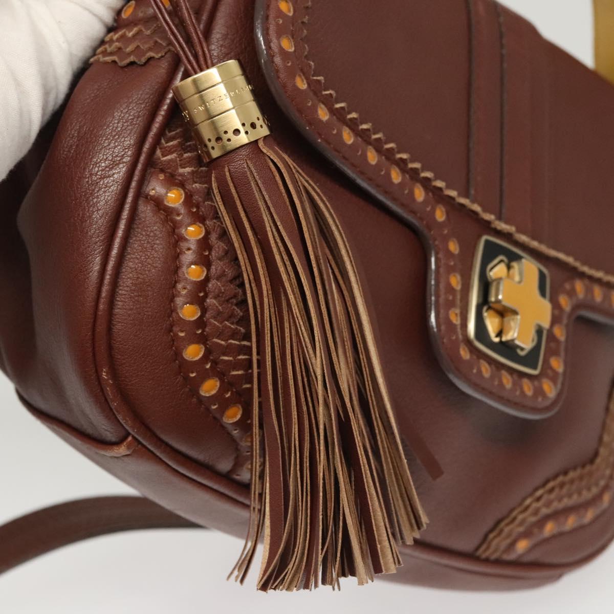 BALLY Hand Bag Leather 2way Brown Gold Auth 123408