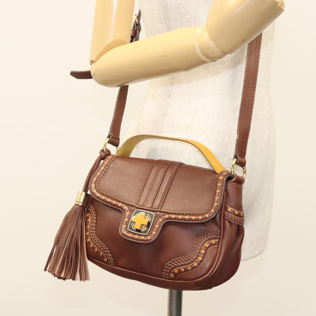 BALLY Hand Bag Leather 2way Brown Gold Auth 123408