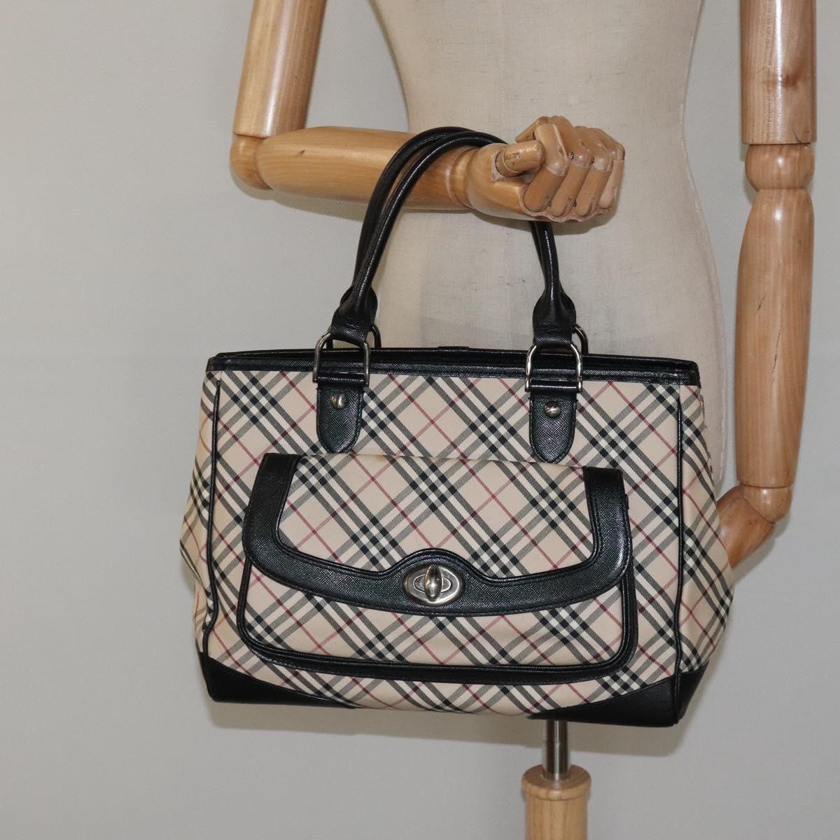 BURBERRY Nova Check Hand Bag Canvas Beige Auth 123490