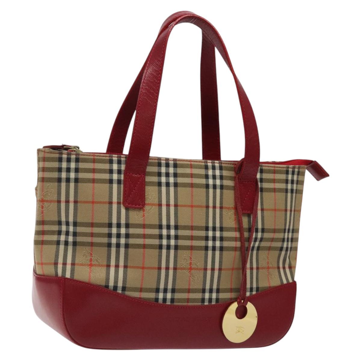 BURBERRY Nova Check Hand Bag Canvas Beige Gold Auth 123495