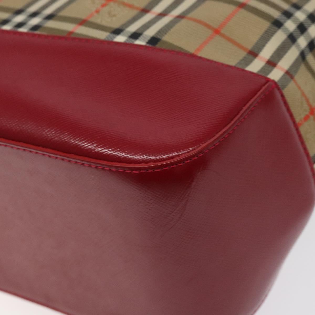 BURBERRY Nova Check Hand Bag Canvas Beige Gold Auth 123495