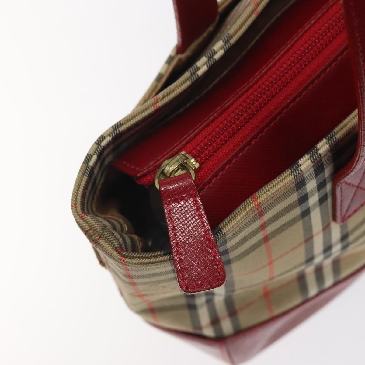 BURBERRY Nova Check Hand Bag Canvas Beige Gold Auth 123495