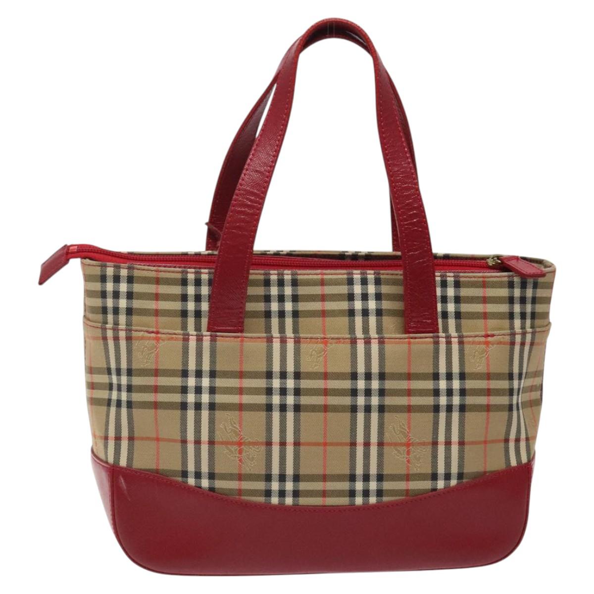 BURBERRY Nova Check Hand Bag Canvas Beige Gold Auth 123495