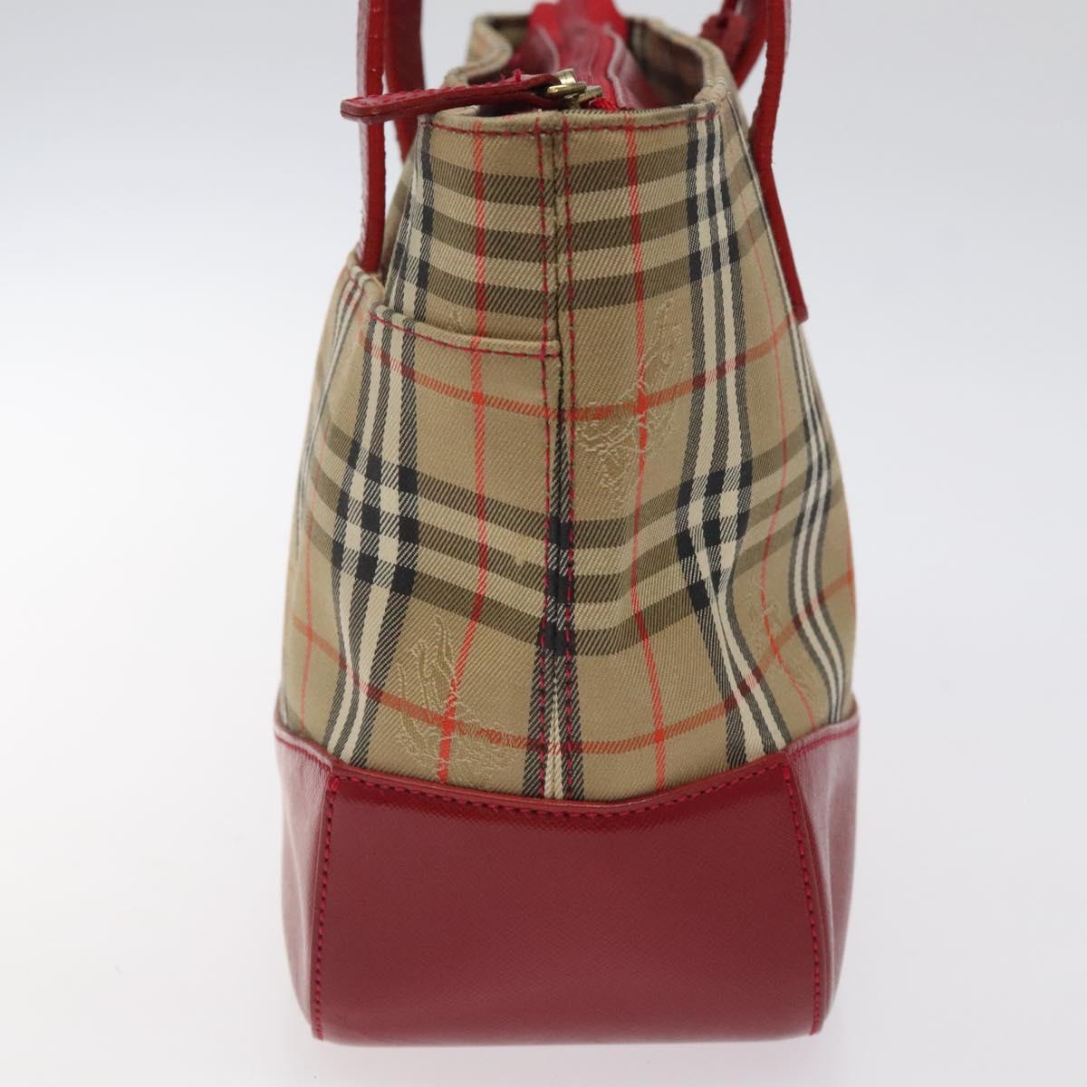 BURBERRY Nova Check Hand Bag Canvas Beige Gold Auth 123495