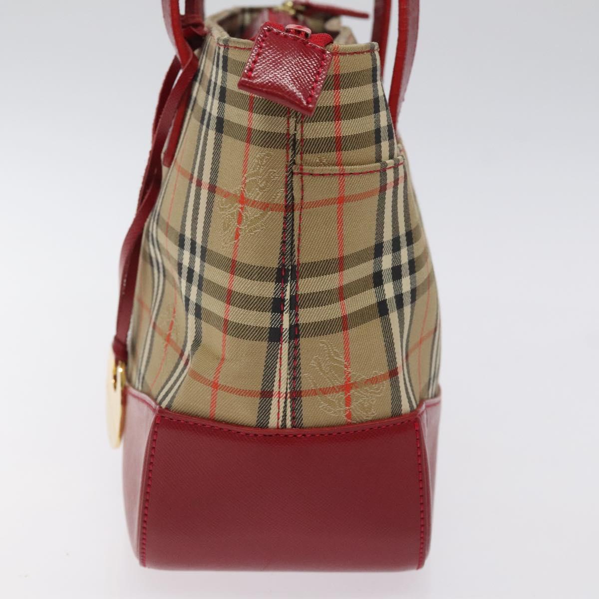 BURBERRY Nova Check Hand Bag Canvas Beige Gold Auth 123495