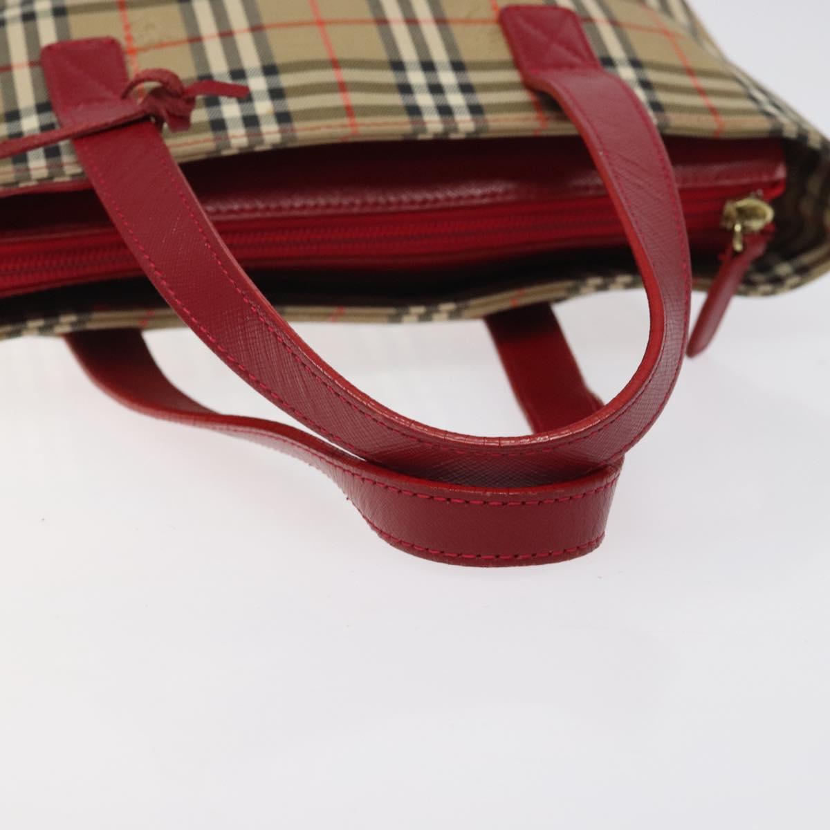 BURBERRY Nova Check Hand Bag Canvas Beige Gold Auth 123495