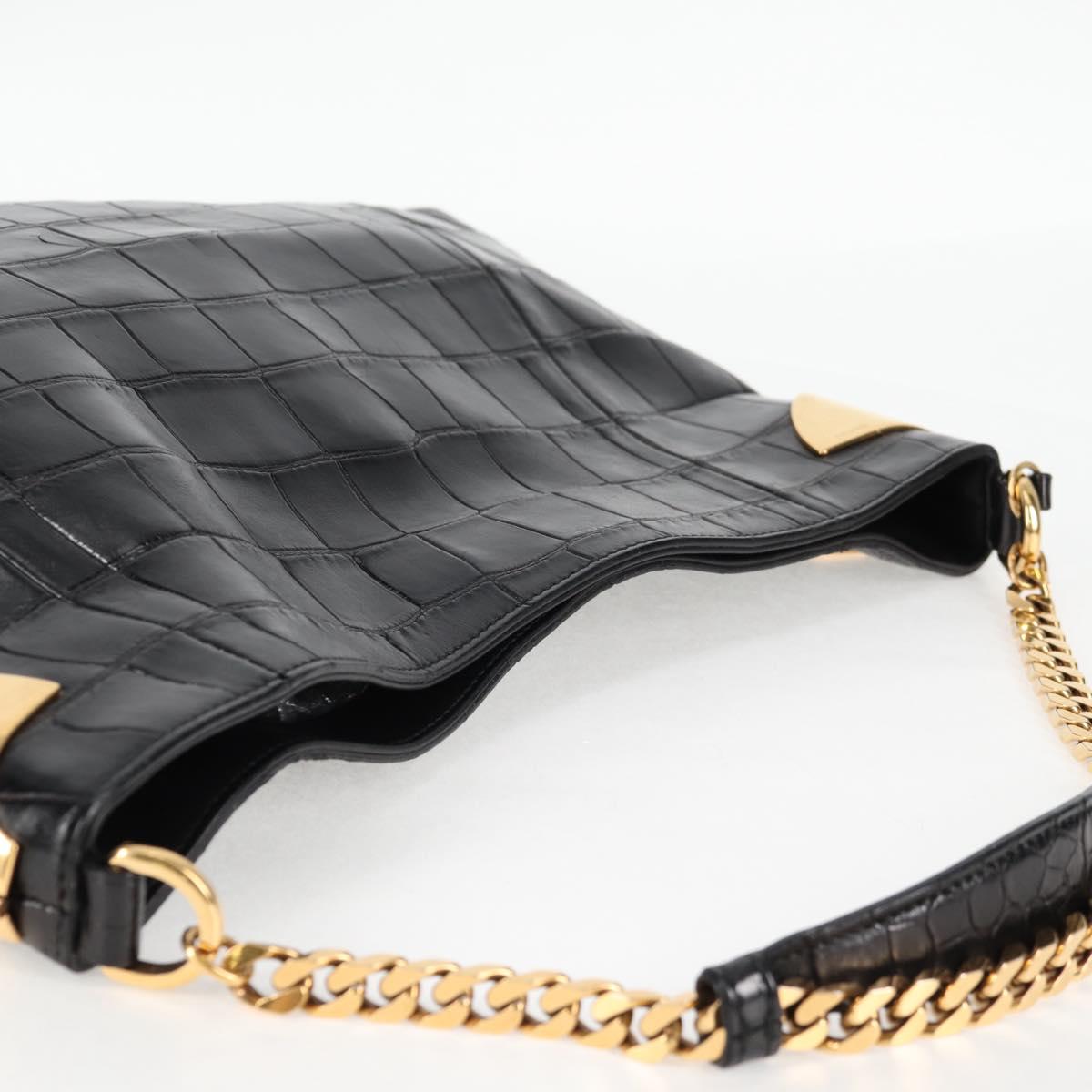 GUCCI Chain Shoulder Bag Leather Black Gold 290682 Auth 123498V