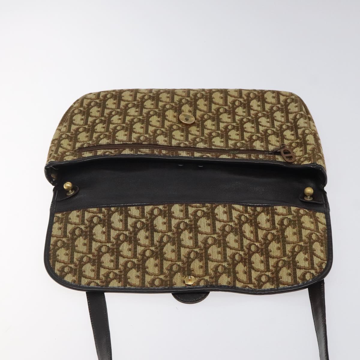 Christian Dior Trotter Canvas Shoulder Bag Brown Gold Auth 123499