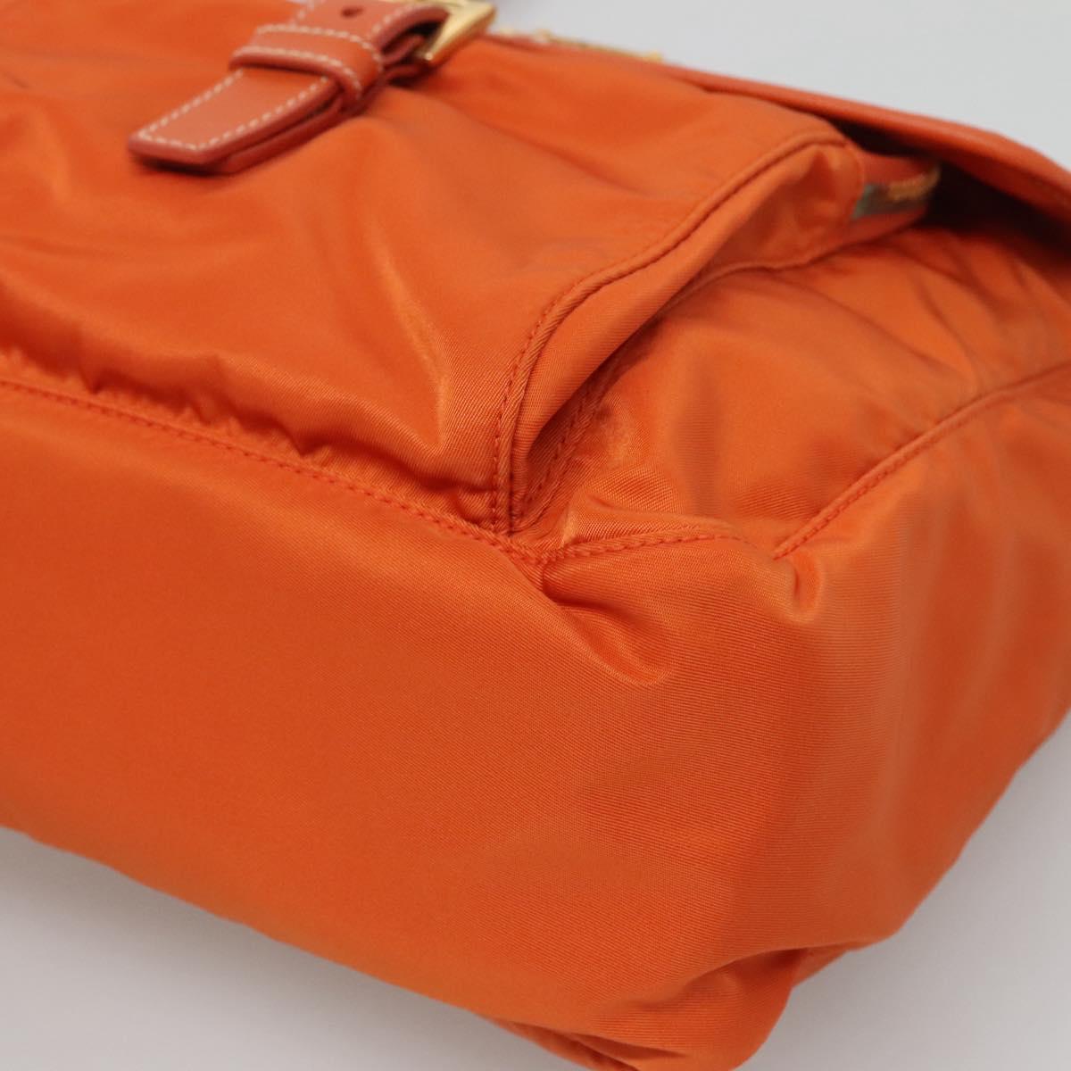 PRADA Shoulder Bag Nylon Orange Gold Auth 123505
