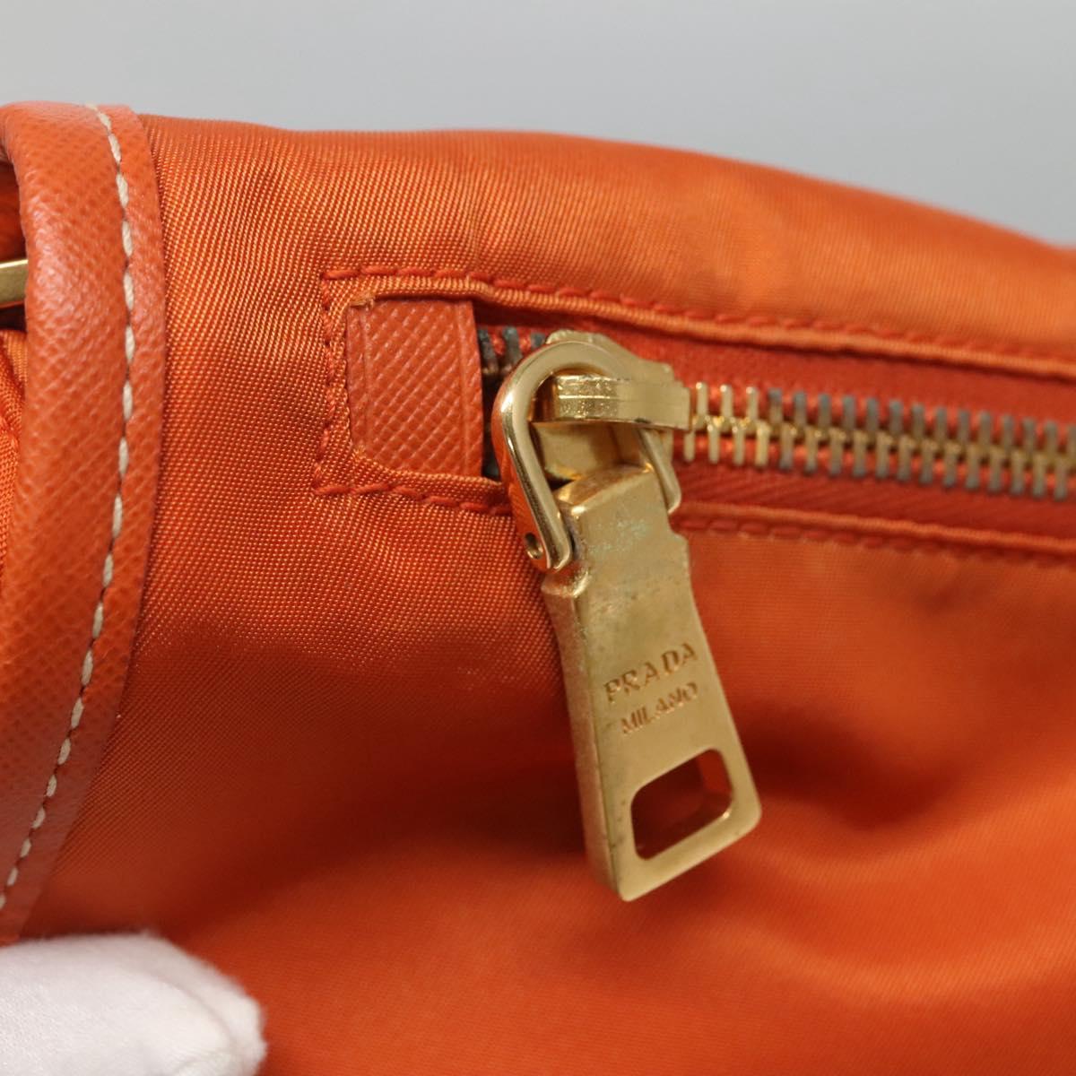 PRADA Shoulder Bag Nylon Orange Gold Auth 123505