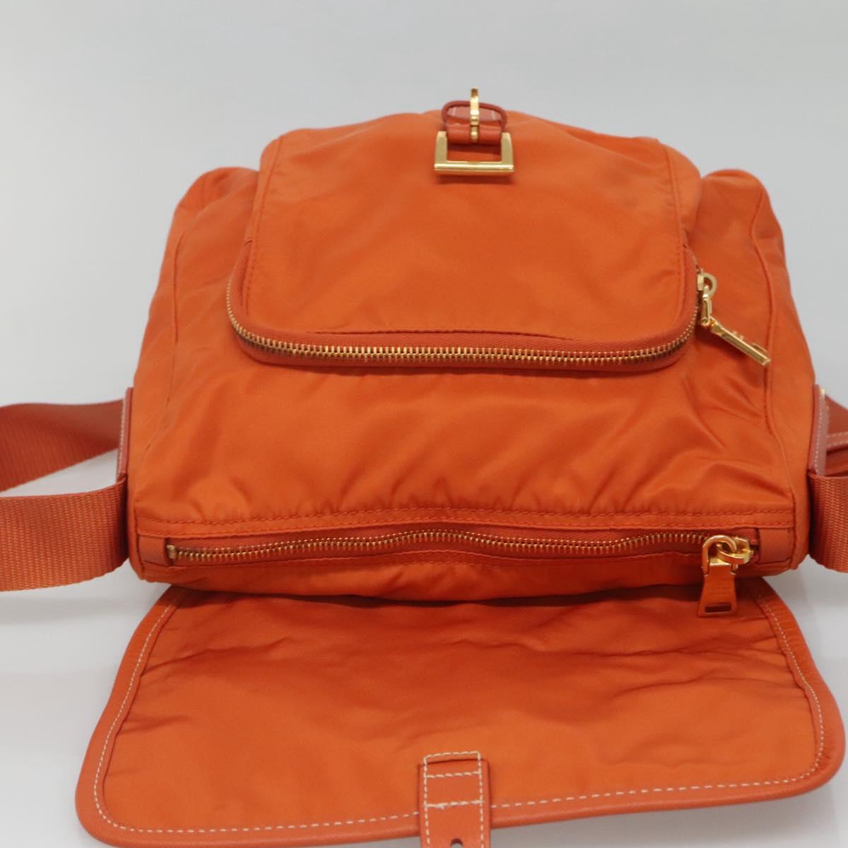 PRADA Shoulder Bag Nylon Orange Gold Auth 123505