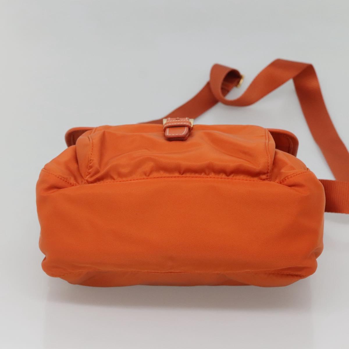 PRADA Shoulder Bag Nylon Orange Gold Auth 123505