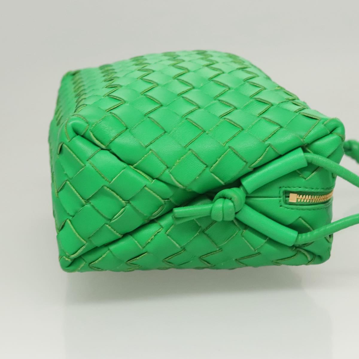 BOTTEGA VENETA INTRECCIATO Shoulder Bag Leather Green Gold Auth 123508